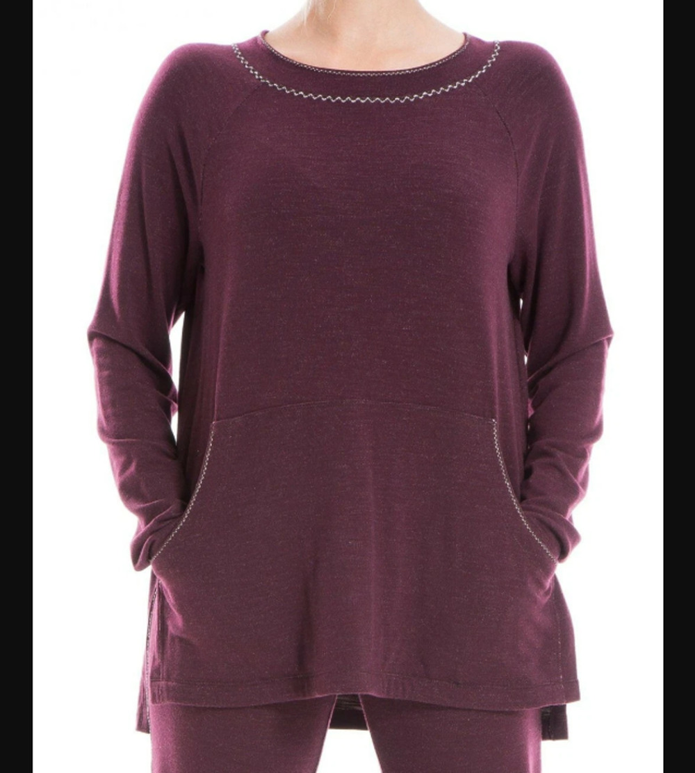 MAX STUDIO Raglan Sleeve High/low Pullover Wine Size MEDIUM Pockets NEW OVERSIZE